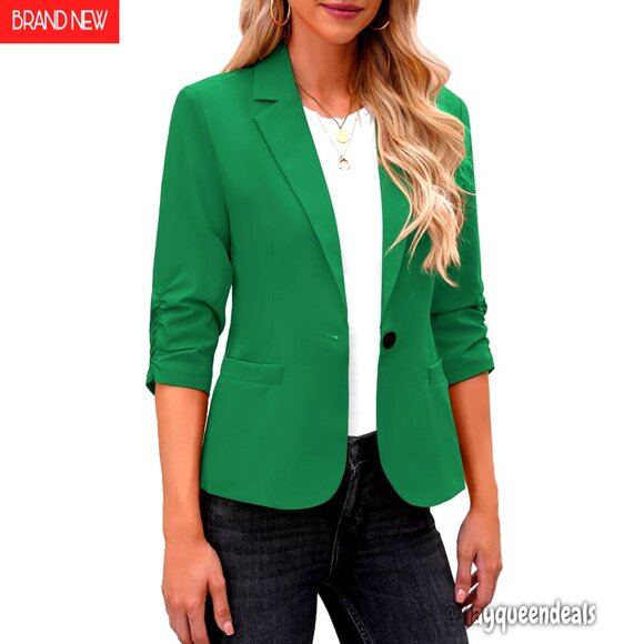 Women's 3/4 Sleeve Blazer Business Casual Work Jacket Lightweight